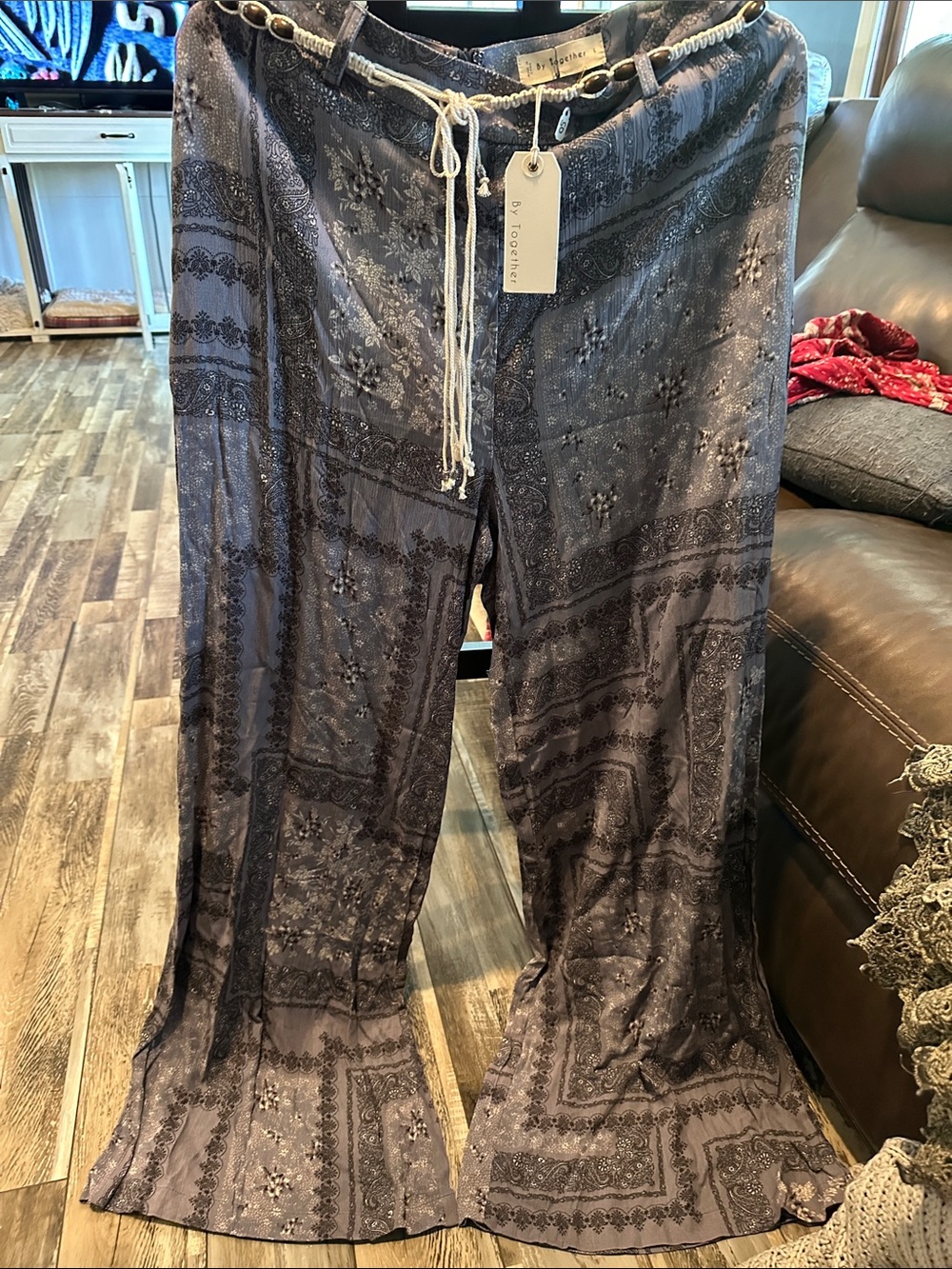 By Together Gray Paisley Wide Leg Pants